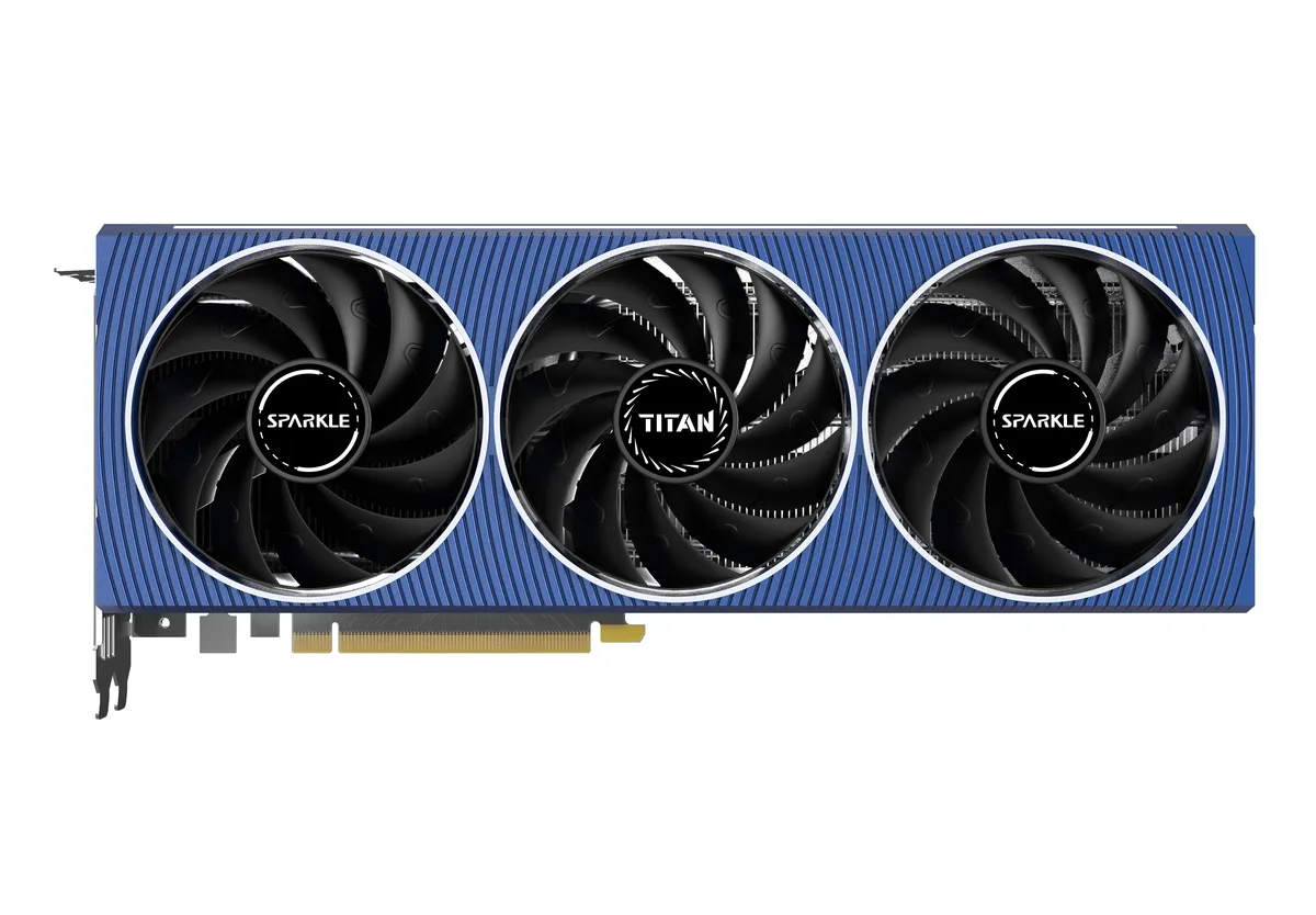 Full-length graphics card, triple axial fans, metal backplate, 2.5-slot design