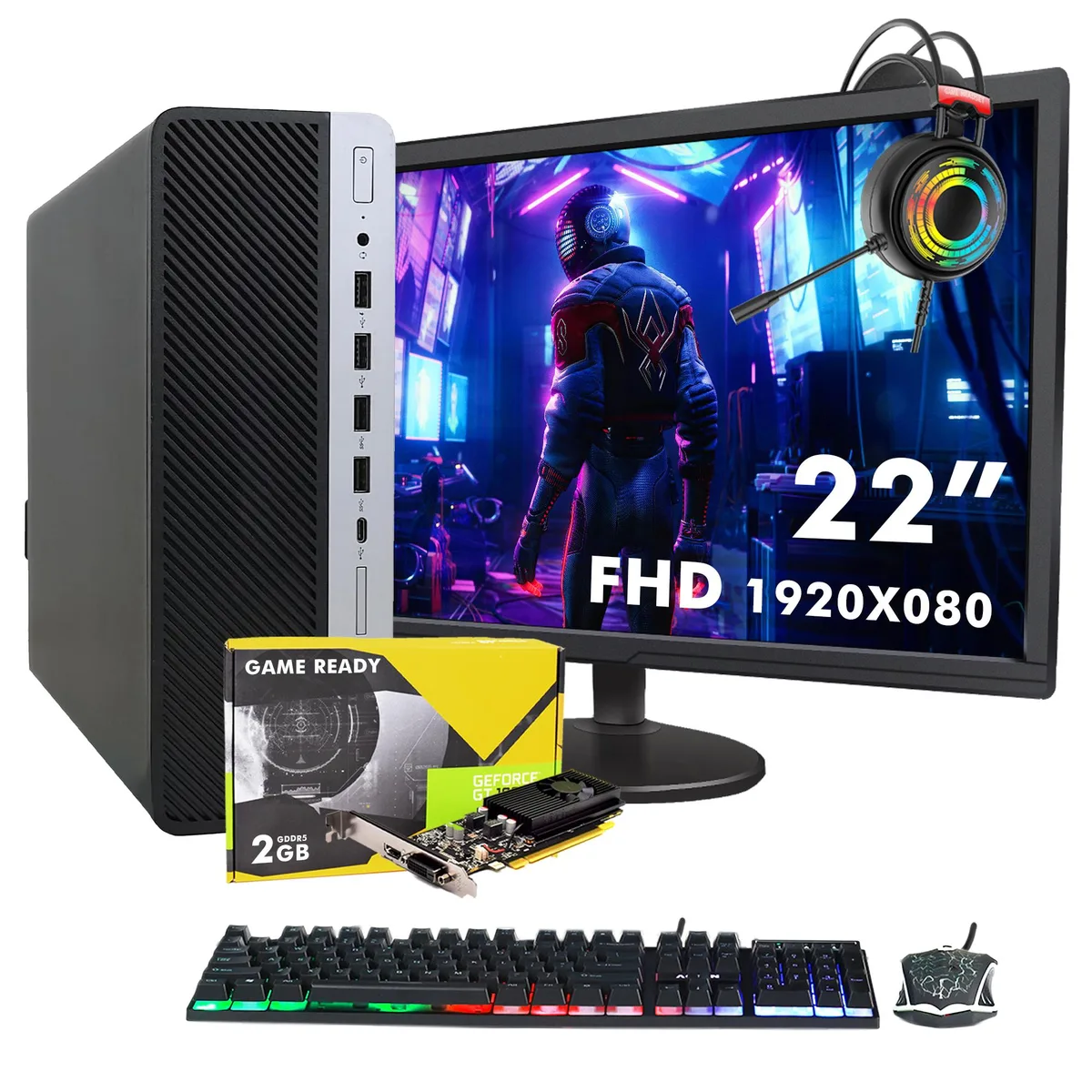 HP HP ProDesk 600 G3 SFF desktop PC, Core i5-6500, 16GB DDR4, 256GB SSD, GT 1030, 22" monitor — termékfotó