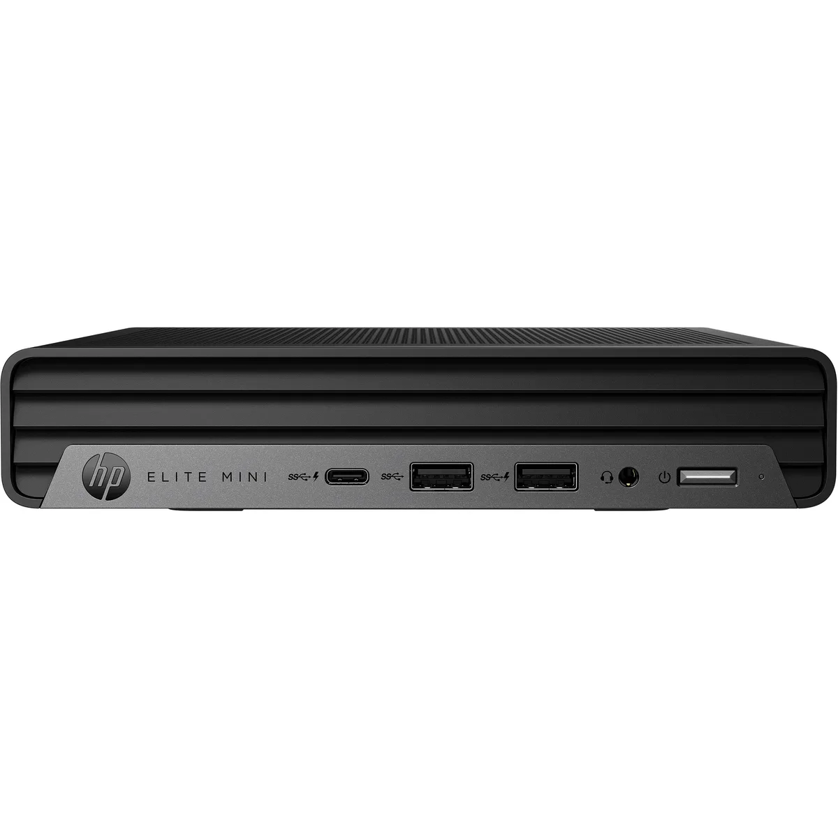 Compact black mini PC with USB keyboard and mouse