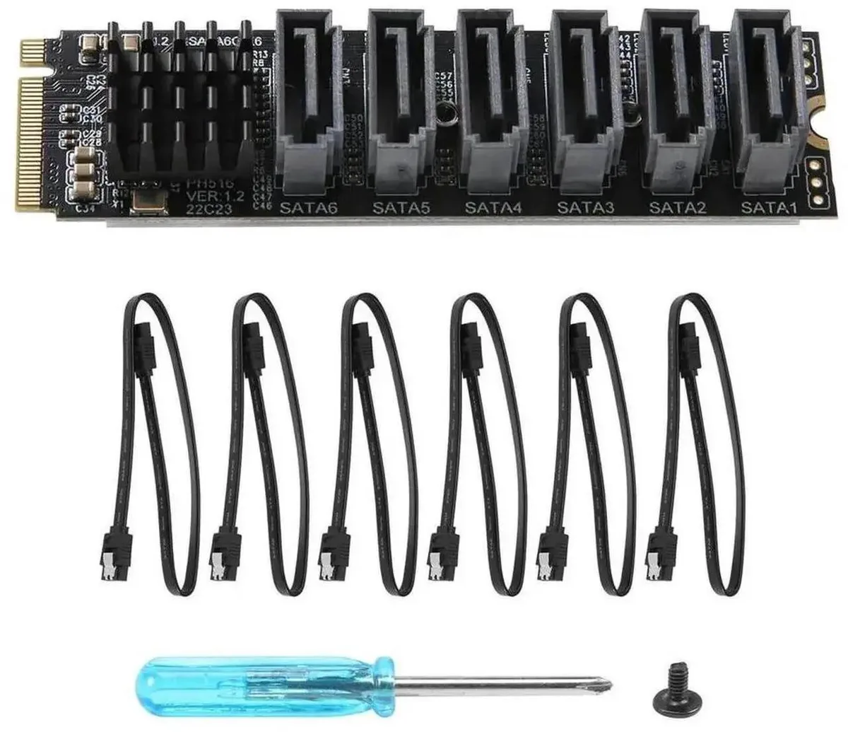 SMUGDESK SMUGDESK M.2 MKey to 6-Port SATA 3.0 Adapter ASM1166 — product photo