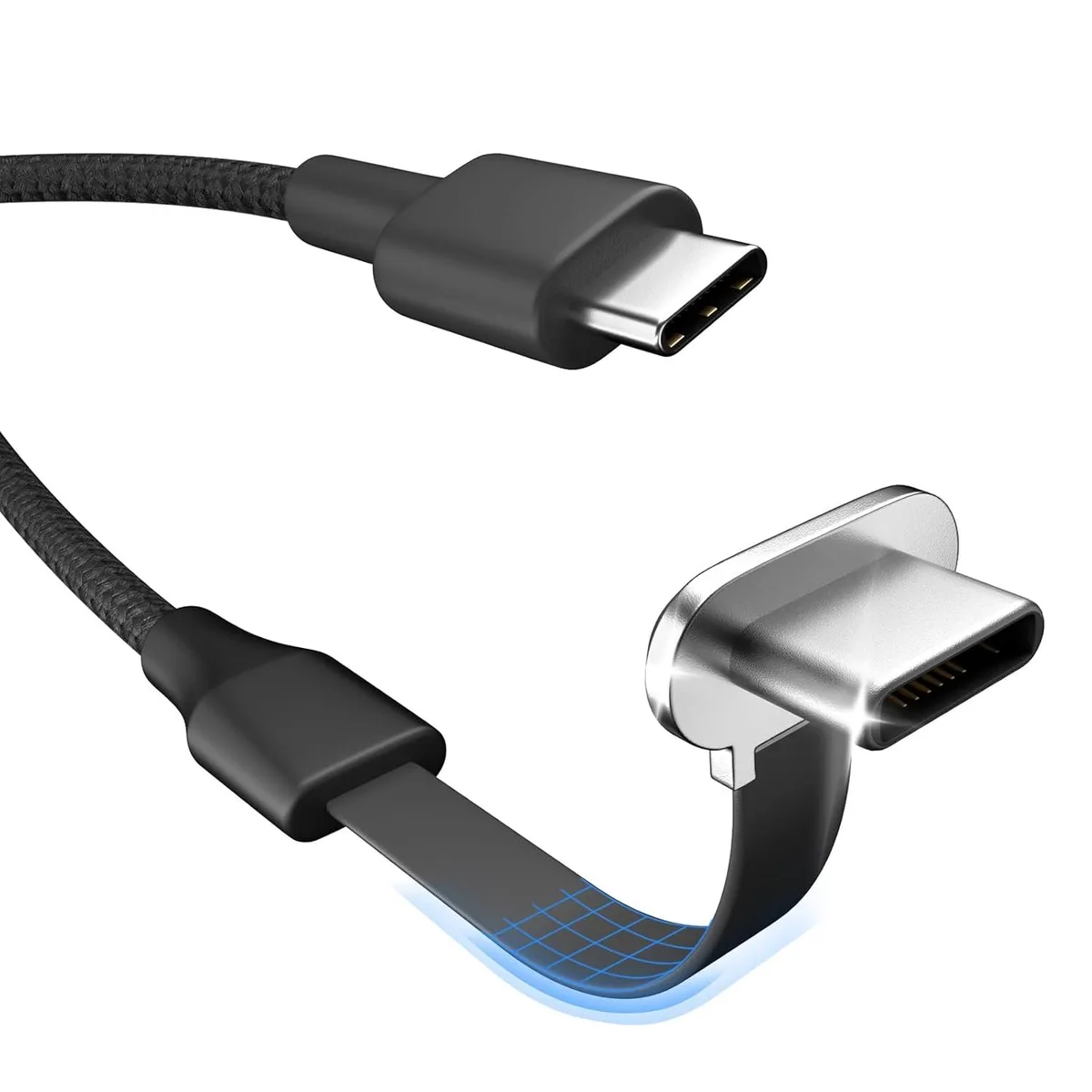 MCDODO MCDODO USB-C to USB-C Cable 60W PD 3.3FT 90 Degree Right Angle Flat Cord — foto produk