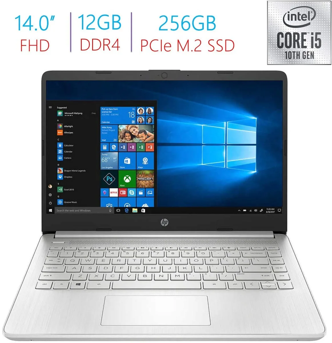 Silver 14 inch laptop with anti-glare display and backlit keyboard