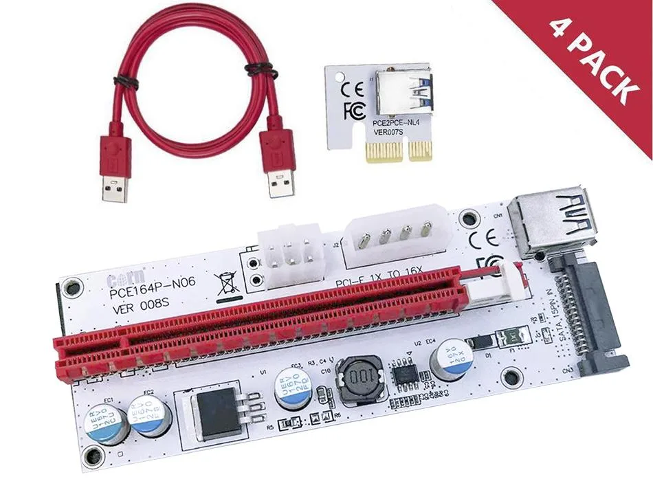 Corn Electronics Corn Electronics PCI-E 1x to 16x Riser Card 60cm USB 3.0 4-Pack — 제품 사진