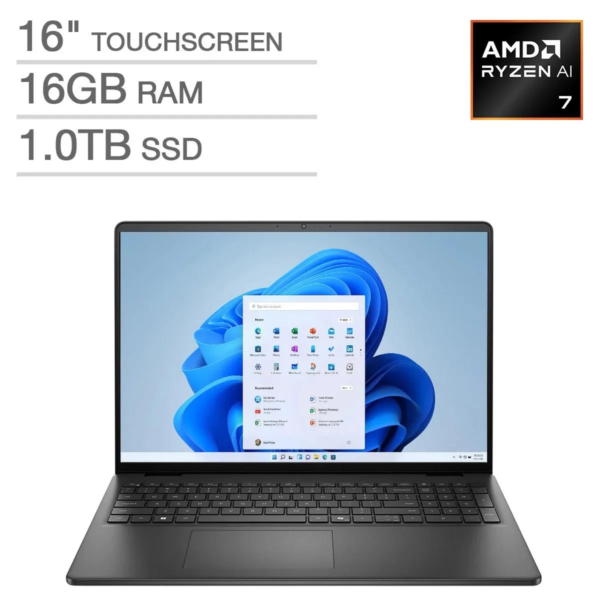 Carbon Black 16 inch touchscreen laptop with backlit keyboard