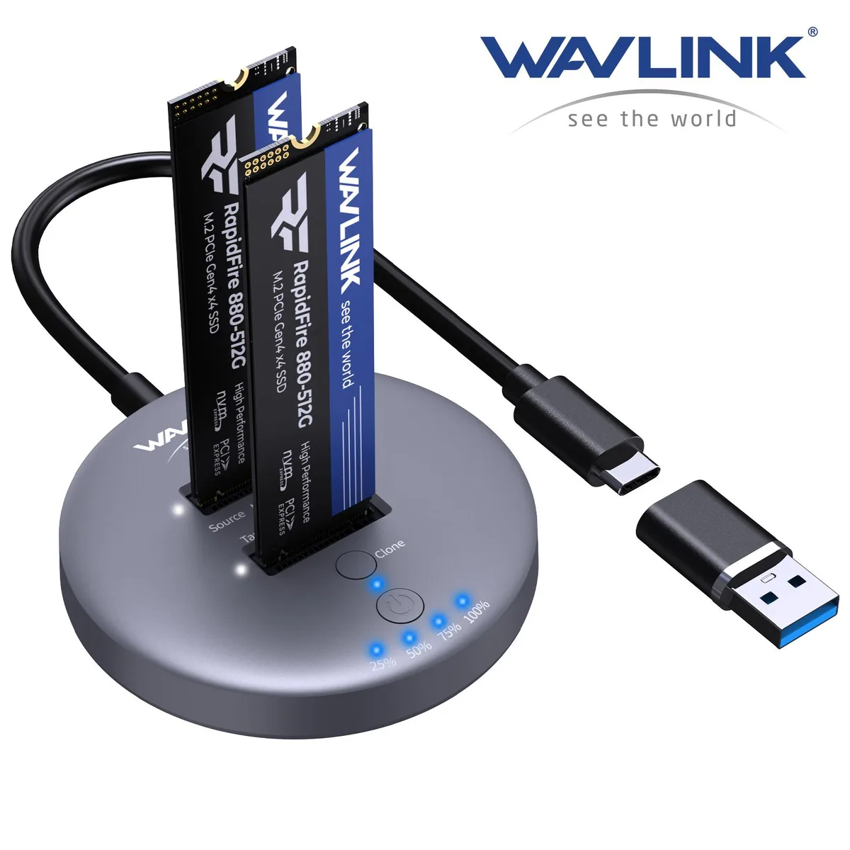 Wavlink Wavlink RapidFire S2 10G dual-bay M.2 NVMe cloner enclosure — produkto nuotrauka
