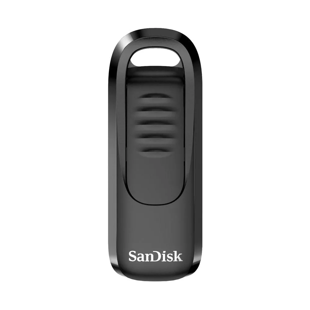 Black retractable USB Type-C flash drive with keyring hole