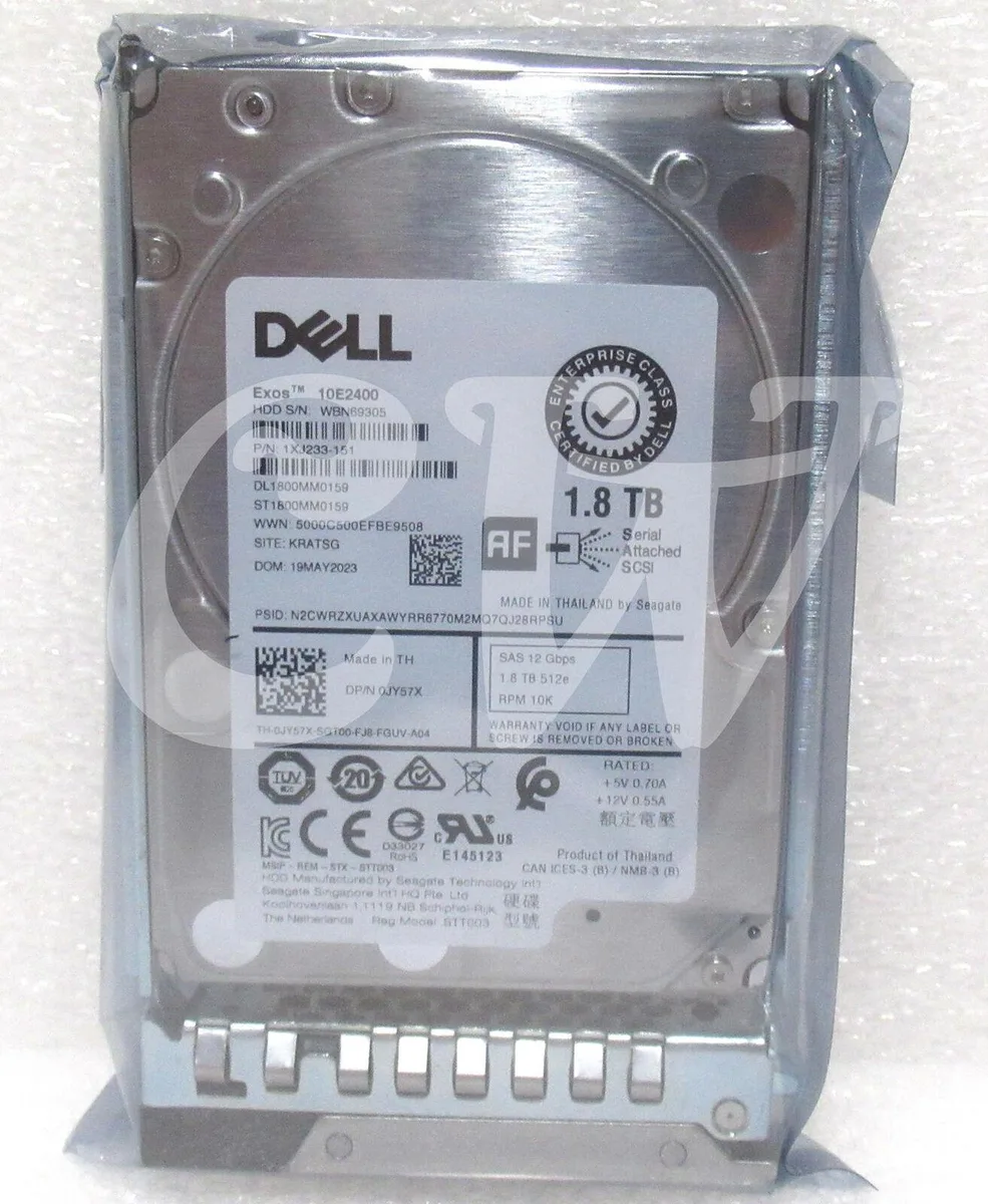 Silver 2.5 inch SAS hard drive in a black Dell Gen 14 server caddy