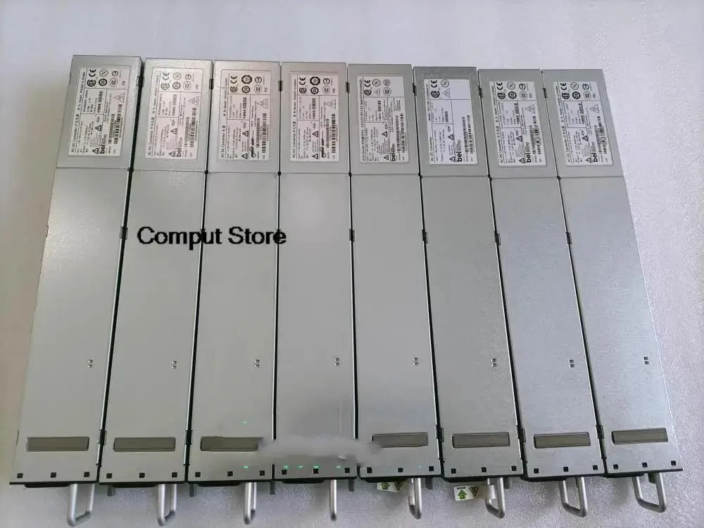 Rectangular metal ATX power supply unit with ventilation grille
