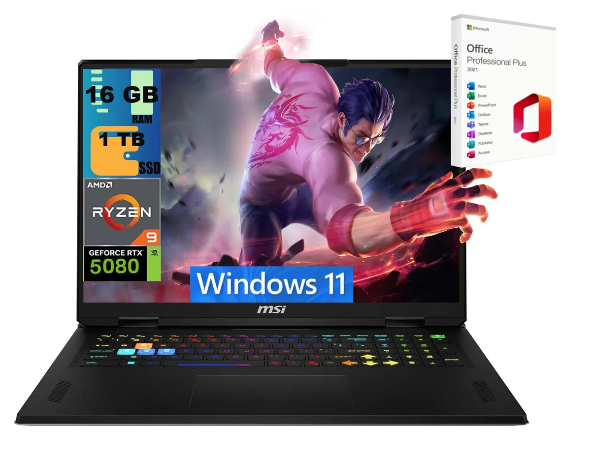 Gray 18-inch gaming laptop with matte finish and backlit keyboard