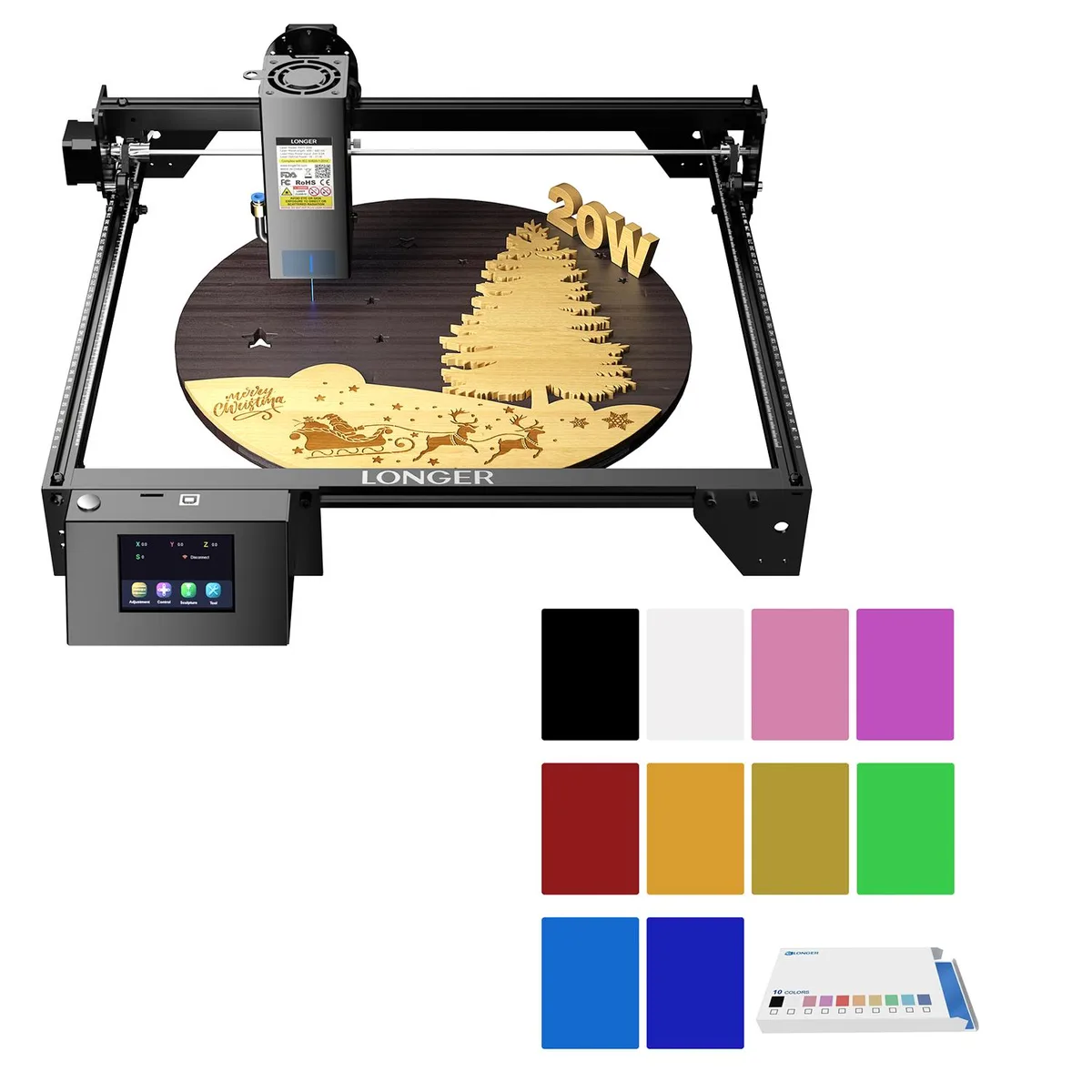 LONGER LONGER RAY5 20w Laser Engraver & 50 Aluminum Business Cards 10 Colors — produktbild