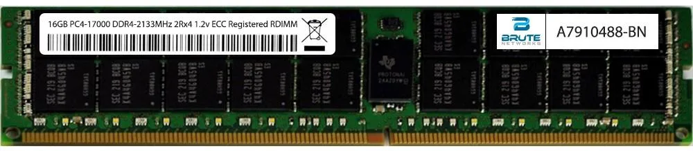 Green rectangular DDR4 RDIMM module with black memory chips and gold edge connectors