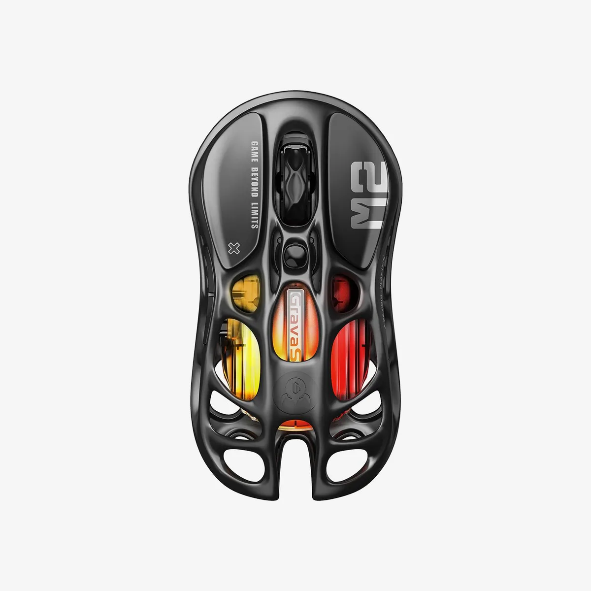 Lightweight hollowed-out black gaming mouse with RGB lighting