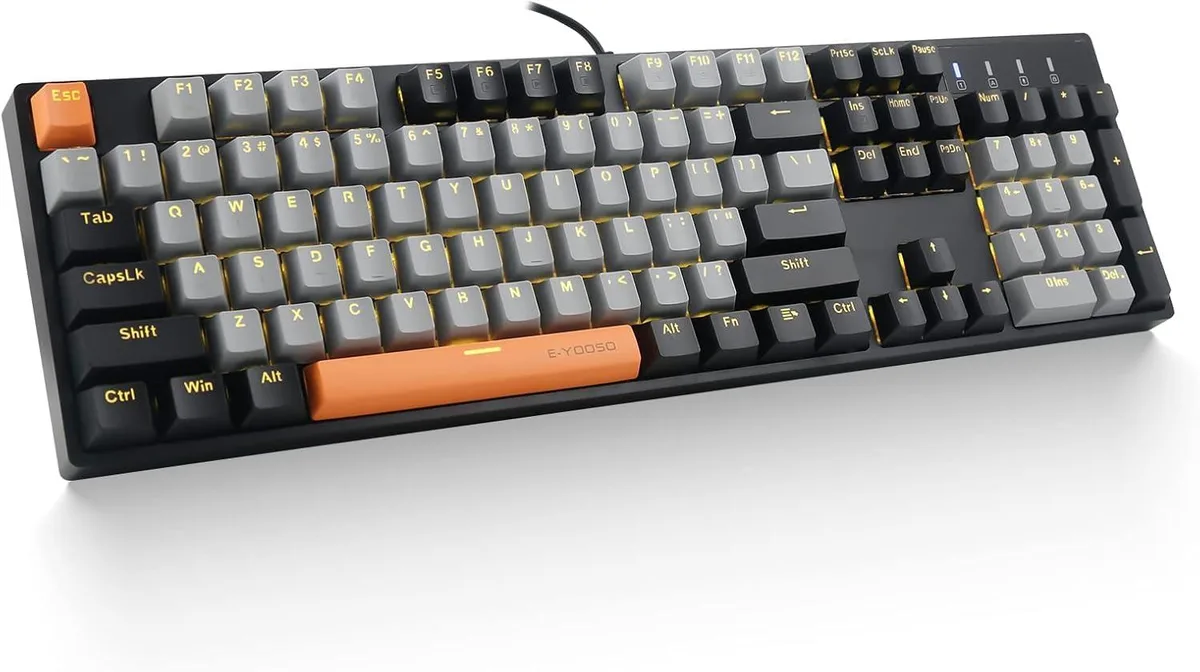 Redragon Z-14 full-size mechanical keyboard in black with yellow LED backlighting