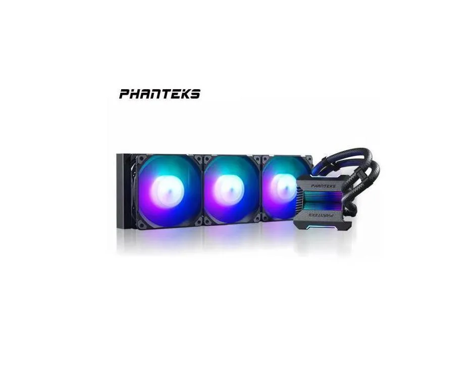 Black 360 mm AIO radiator with three 120 mm fans and infinity mirror pump cap