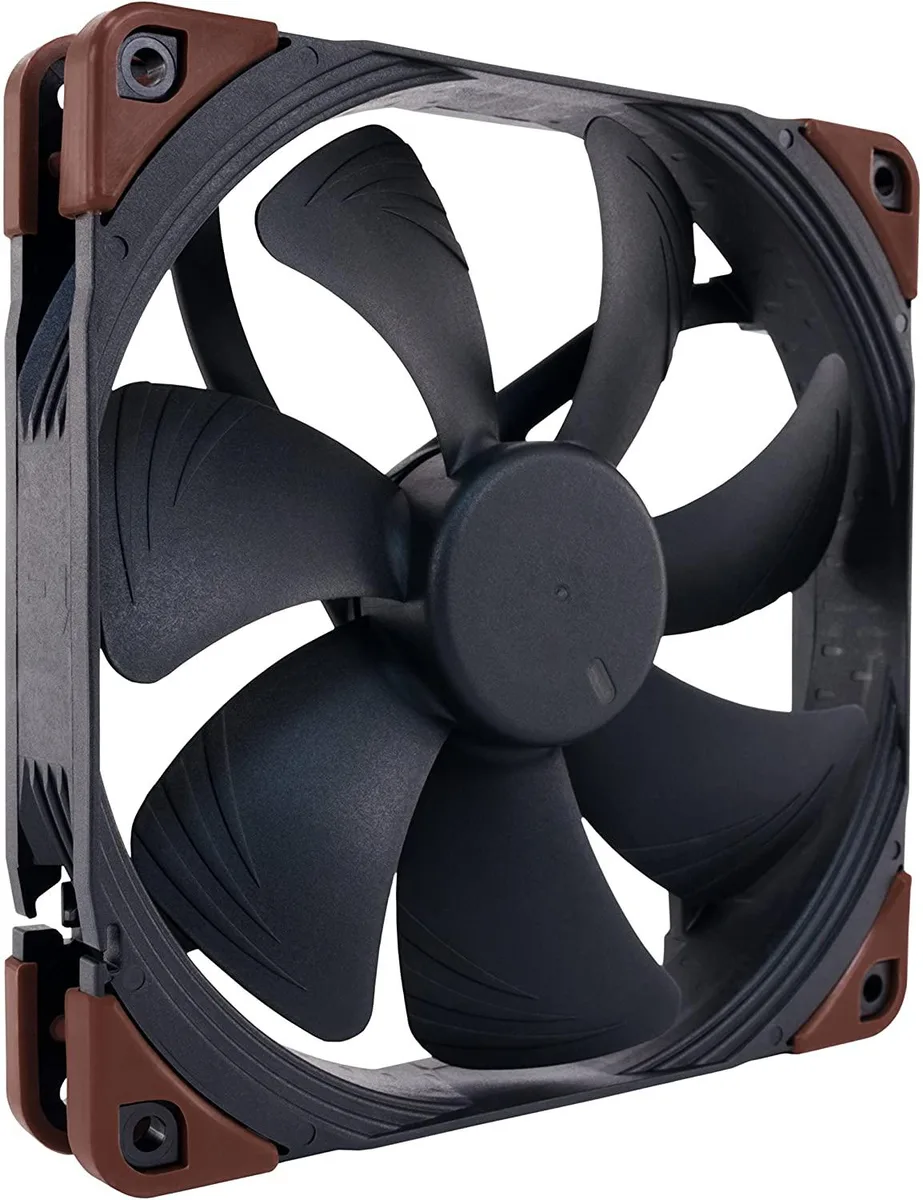 Black 140mm square case fan with 25mm thick frame and 4-pin connector