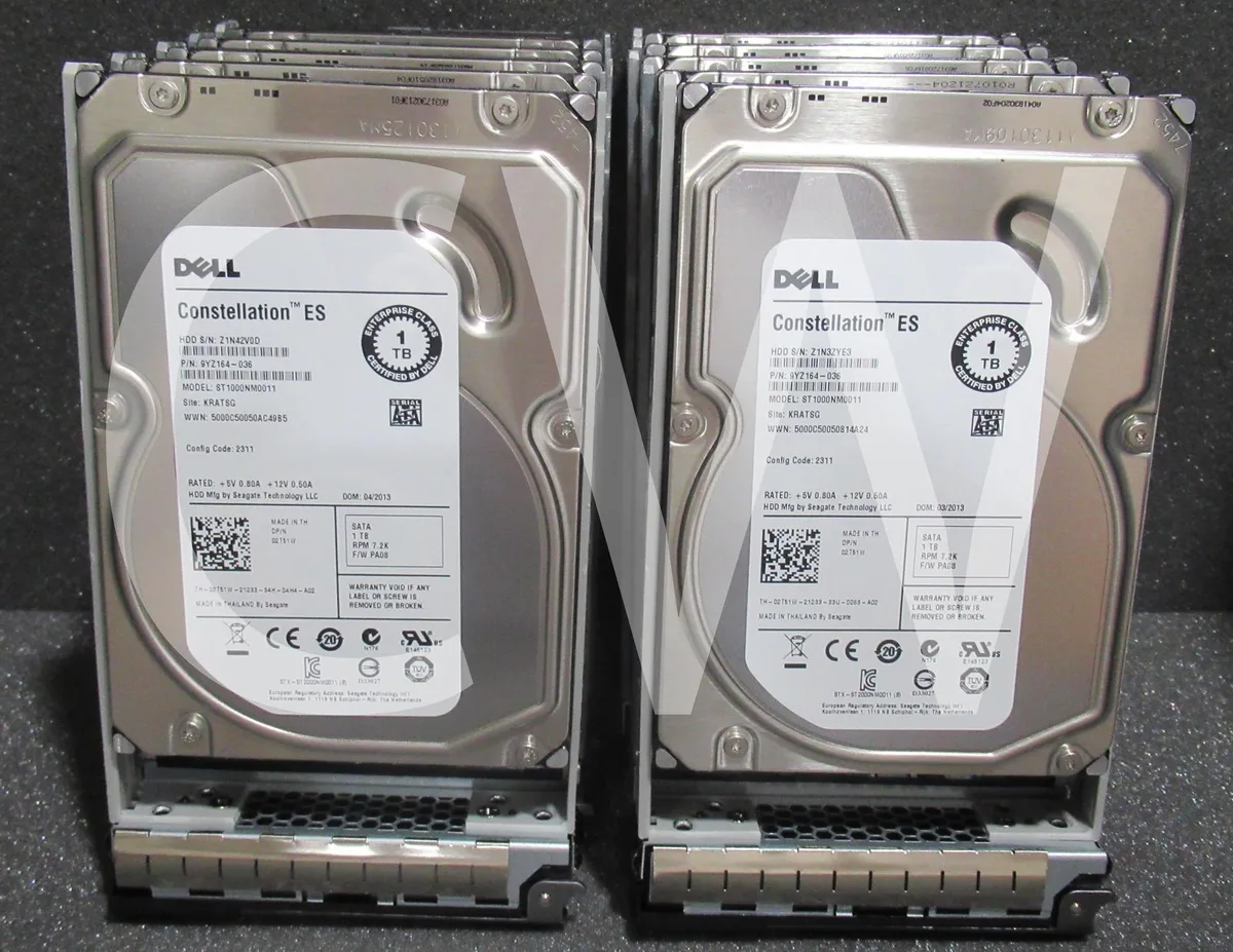 Silver 3.5 inch SATA hard drive with black label and circuit board visible