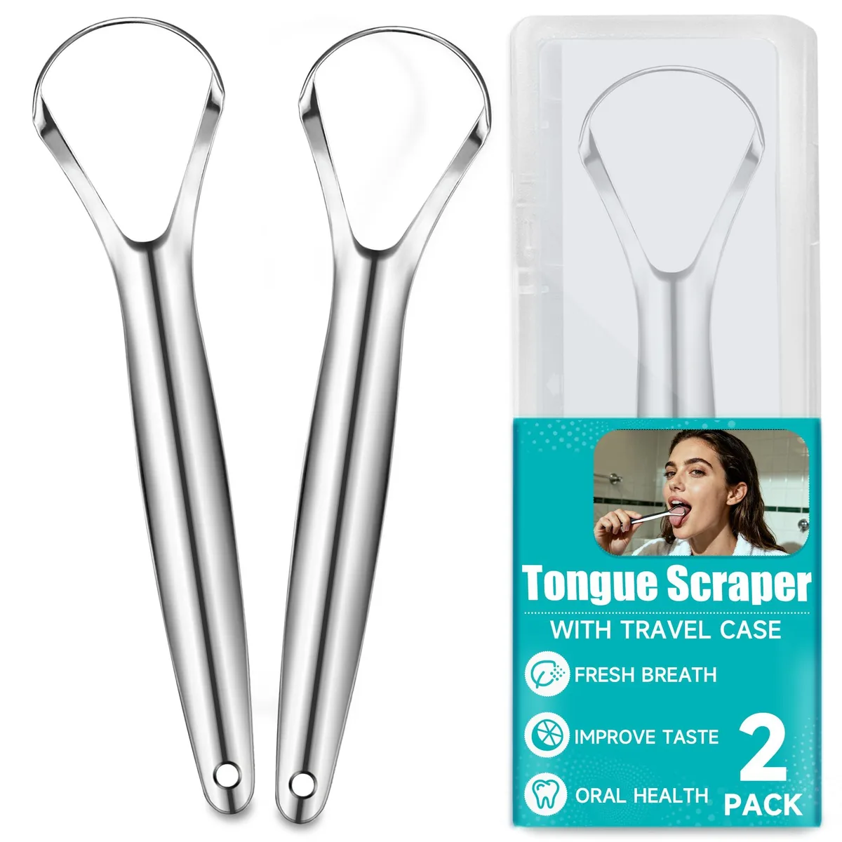  EZ COZY Tongue Scraper 2 Pack Stainless Steel Silver — 제품 사진