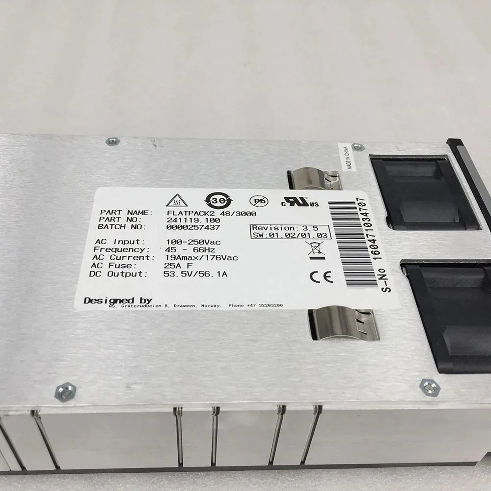 Rectangular silver ATX power supply unit with ventilation slots and rear connector panel