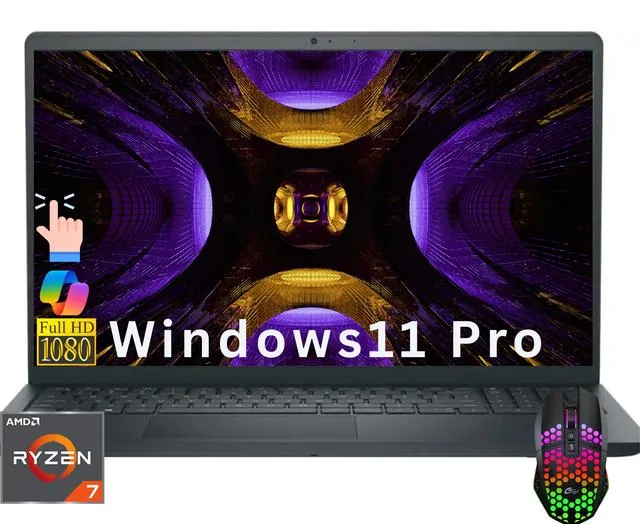 DELL DELL DC15255 laptop AMD Ryzen 7 7730U 32GB 256GB 15.6" FHD Touch Windows 11 Pro Webcam Bluetooth LED Mouse — product photo