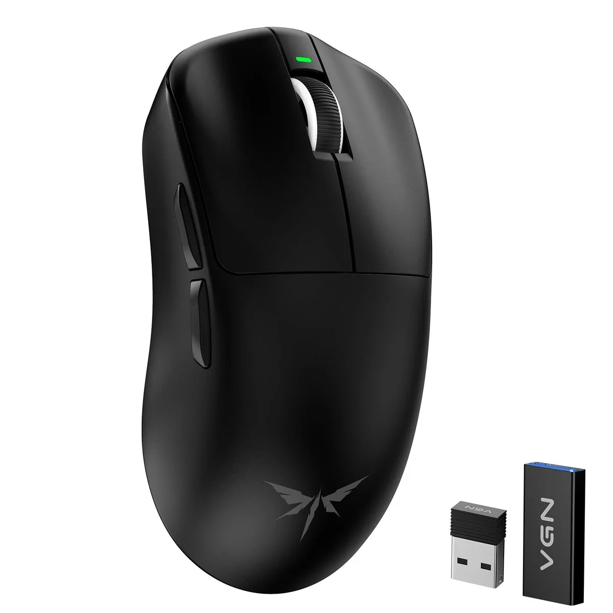 Black ultralight gaming mouse with frosted anti-slip coating and 16 programmable buttons