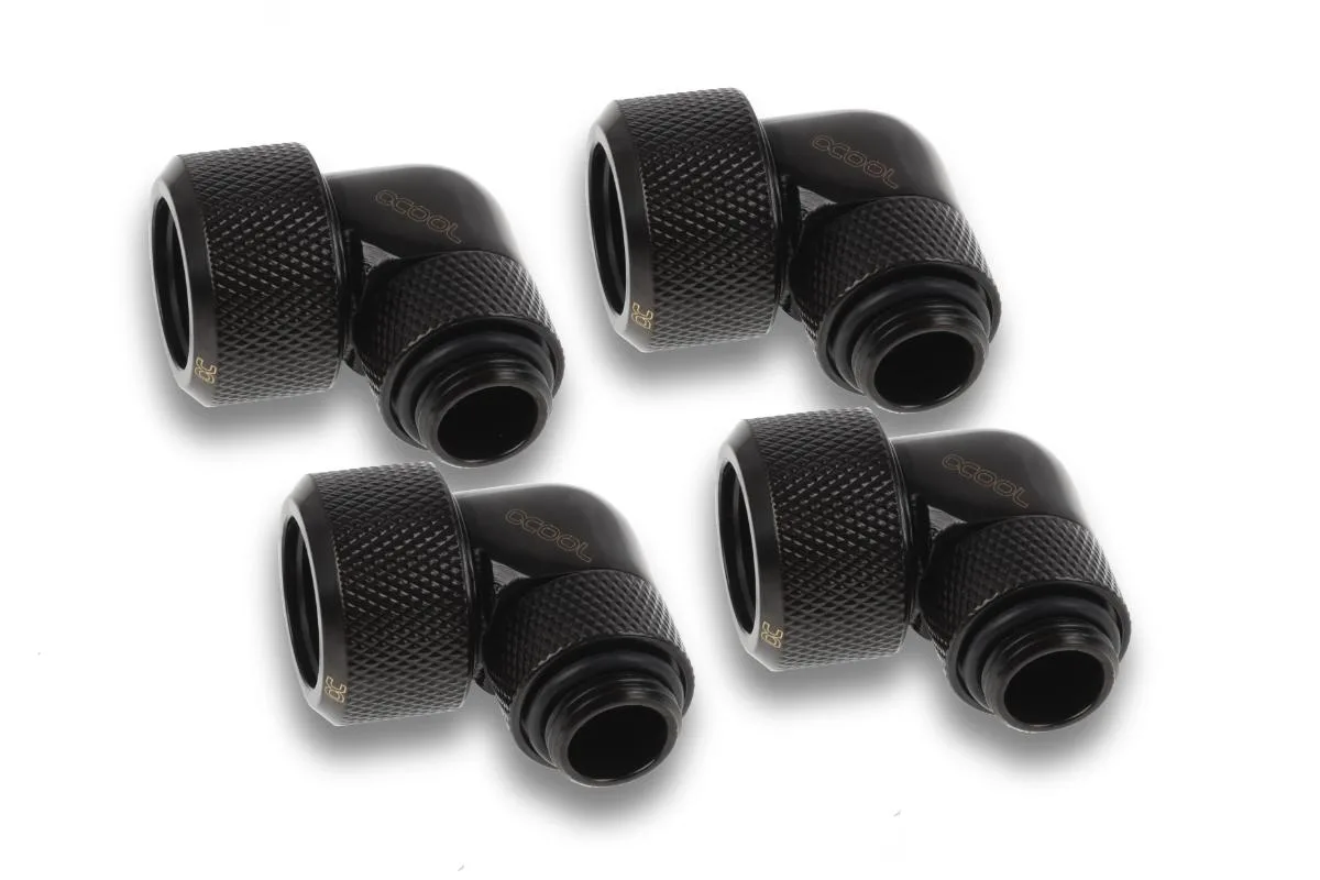 Black 90-degree rotary compression fitting with G1/4 thread for 16mm hard tube