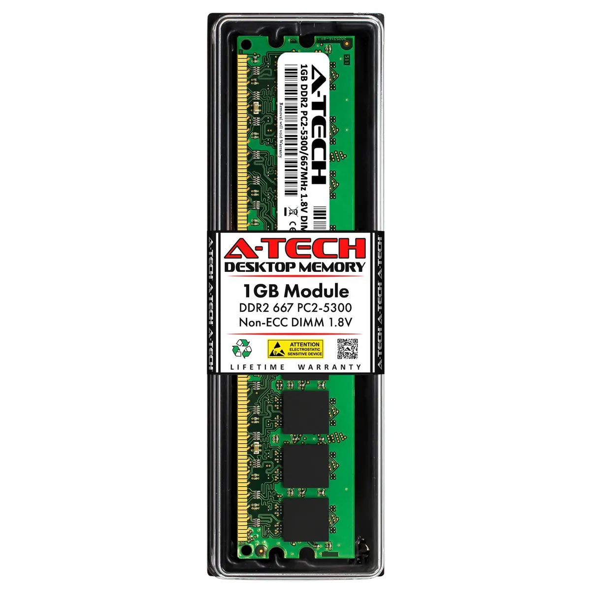 A-Tech A-Tech 1GB DDR2 667MHz PC2-5300 UDIMM Non-ECC 1.8V CL5 240-Pin desktop RAM — product photo