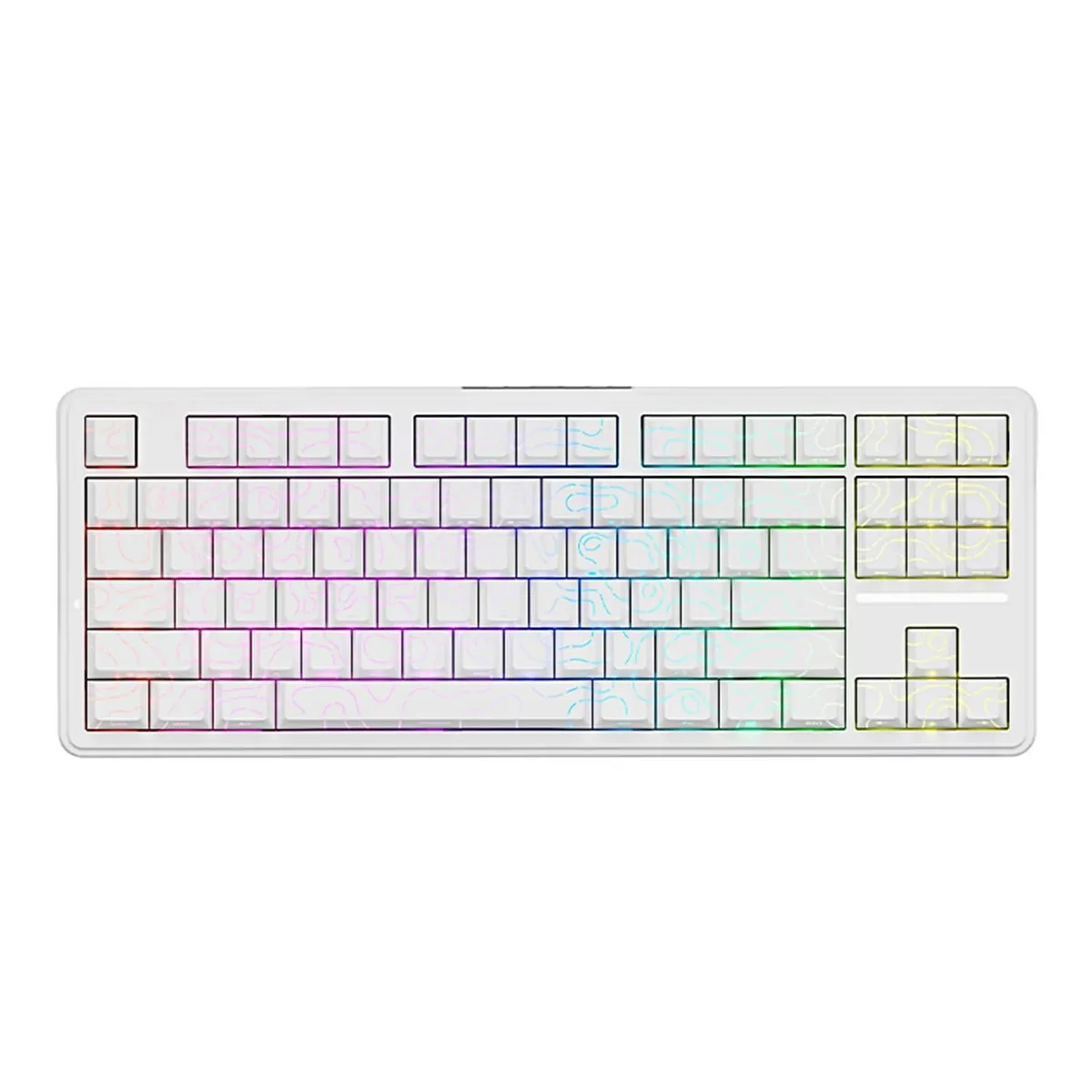 Compact white tenkeyless mechanical keyboard with 87 keys and RGB lighting