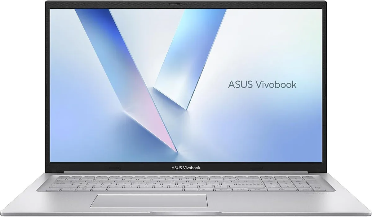 Silver 17.3-inch laptop with slim bezels, numeric keyboard and webcam cover