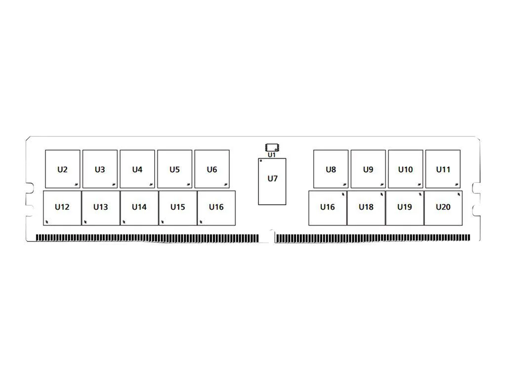 Green rectangular DDR4 server memory module with gold contacts and black chips