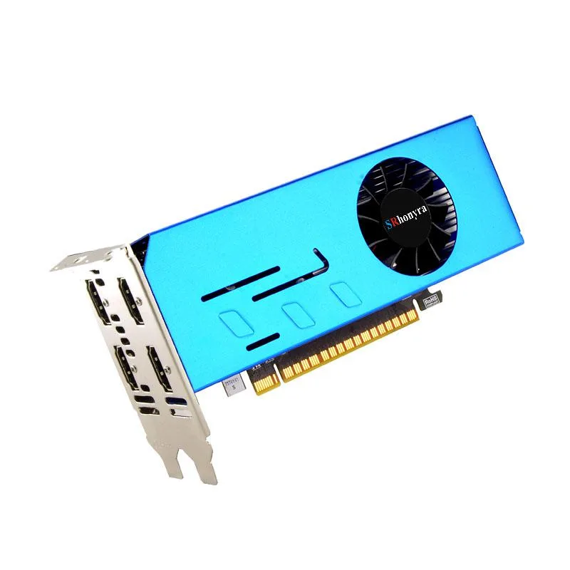 Dual-slot half-height graphics card with four HDMI ports and a single fan