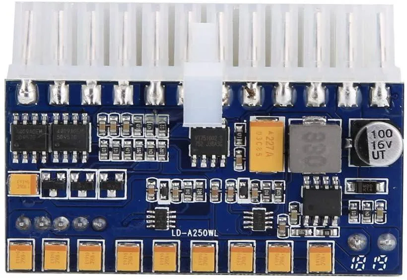 Compact Pico PSU module with 24-pin ATX connector and short 25cm cable