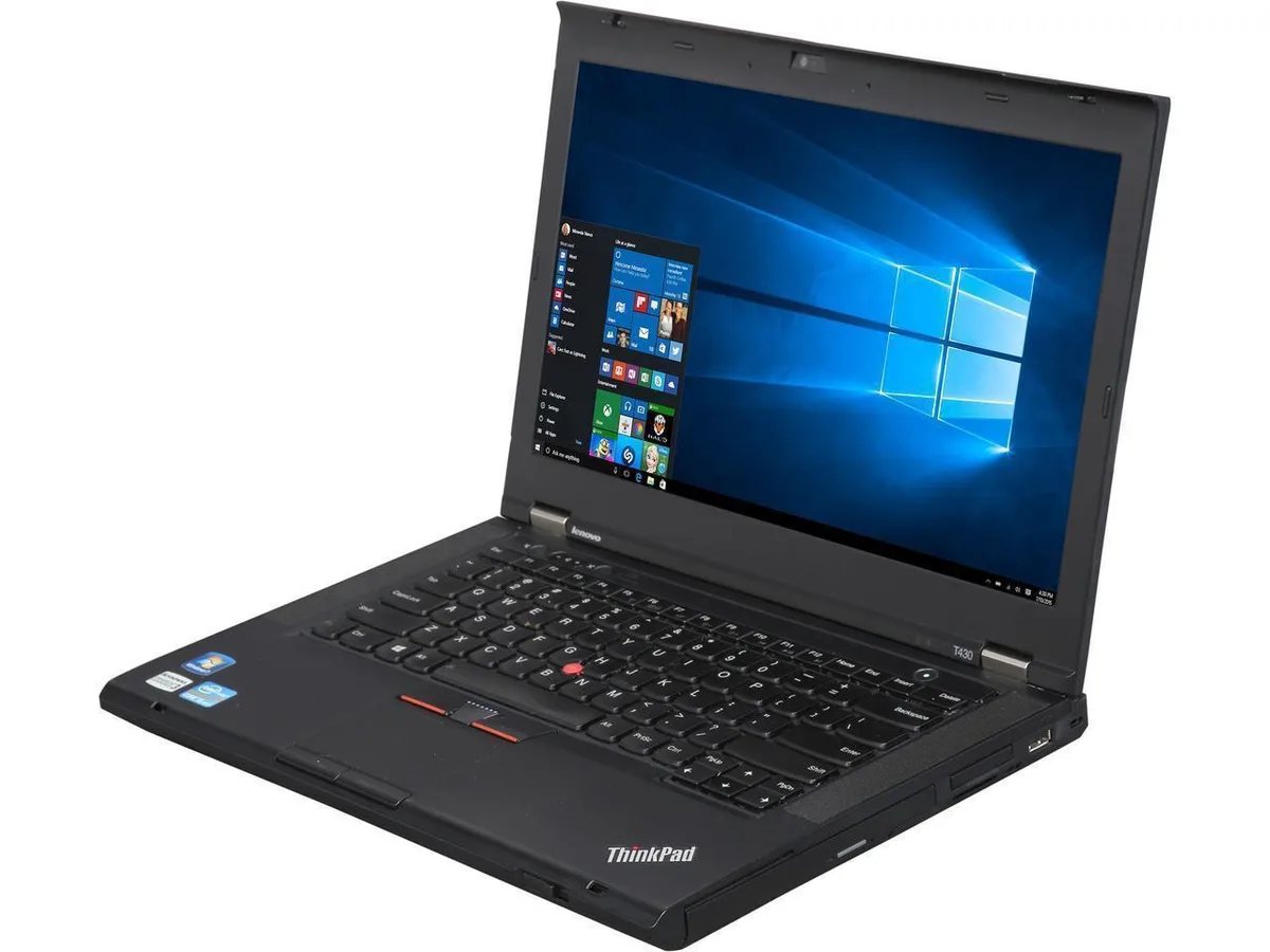 Black 14.1 inch ThinkPad T430 laptop with matte finish and island keyboard