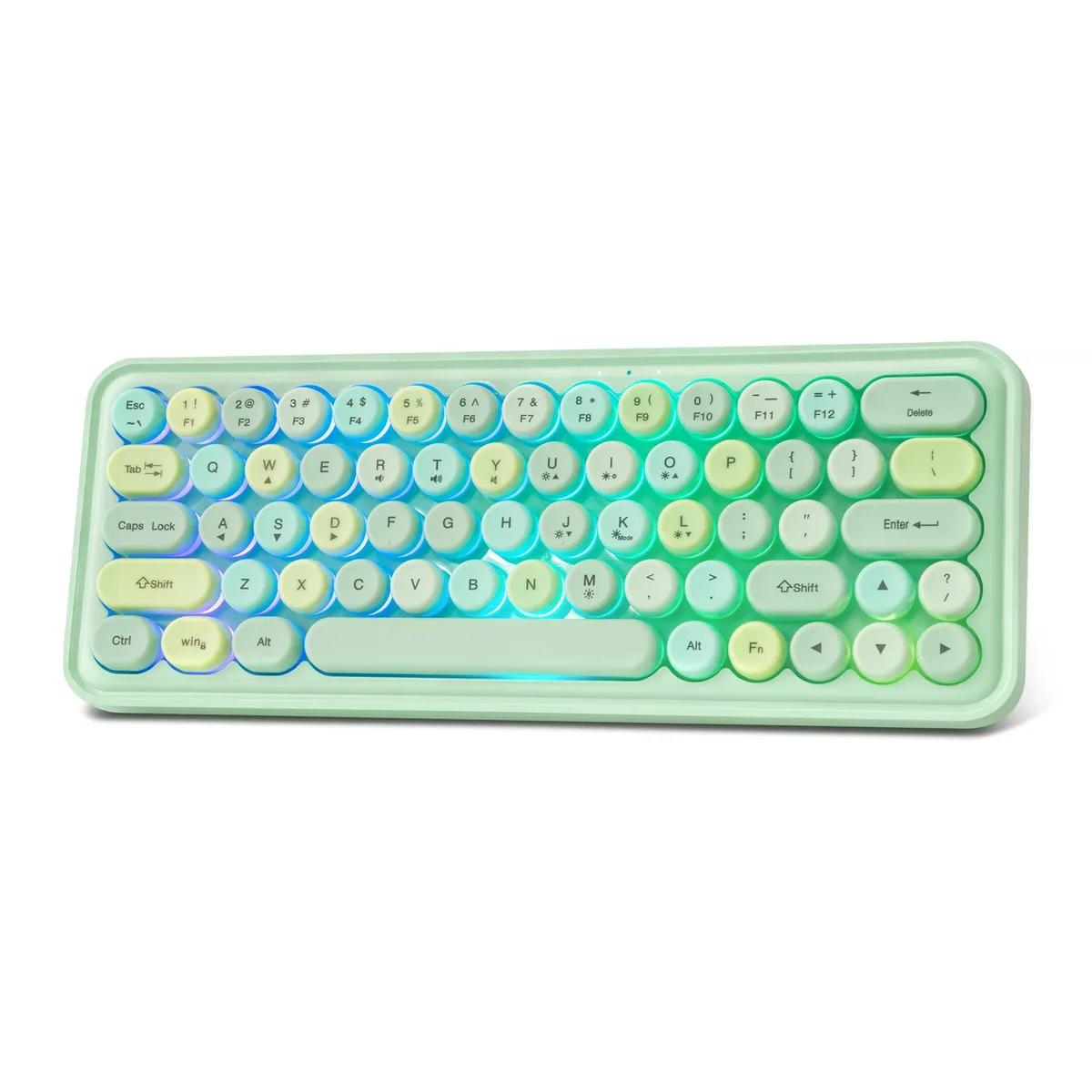 Compact green 65% wired keyboard with round retro keycaps and RGB backlighting