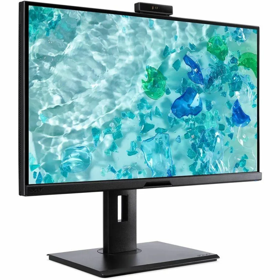 Black 27-inch LCD monitor on adjustable stand with HDMI DisplayPort USB-C cables