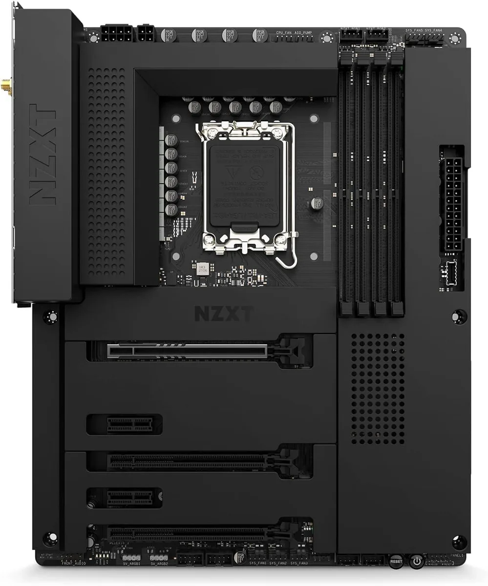 NZXT N7 Z790 ATX motherboard with white metal cover and integrated I/O shield