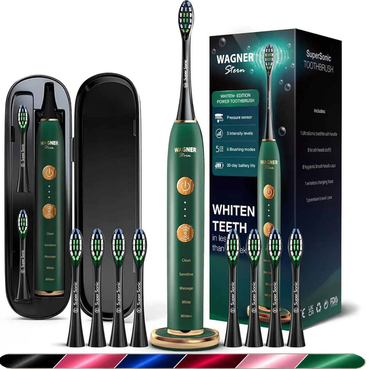  Wagner Stern WT8900 electric toothbrush, 48,000 VPM, 8 heads, green — foto del prodotto