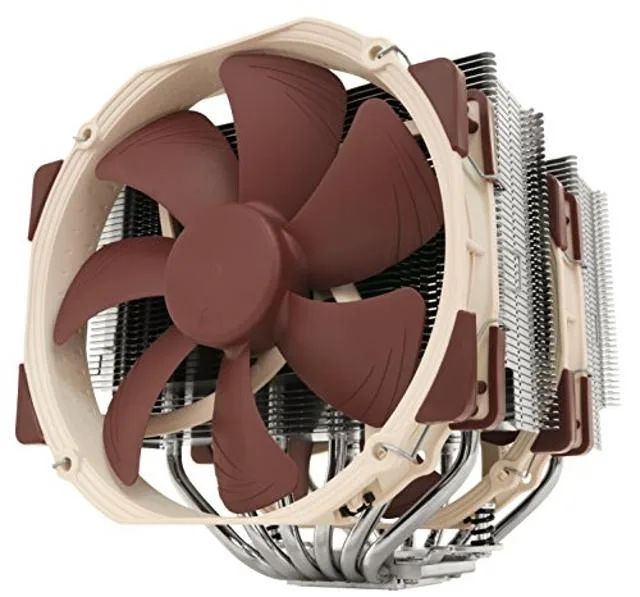 Large brown dual-tower CPU cooler with two 140mm fans
