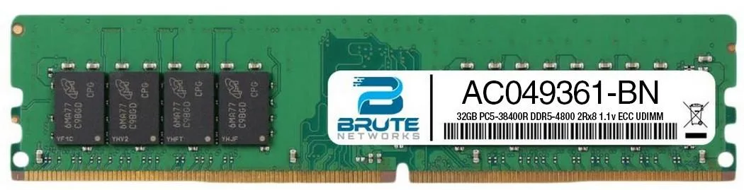 Green DDR5 UDIMM module with black chips and gold contacts