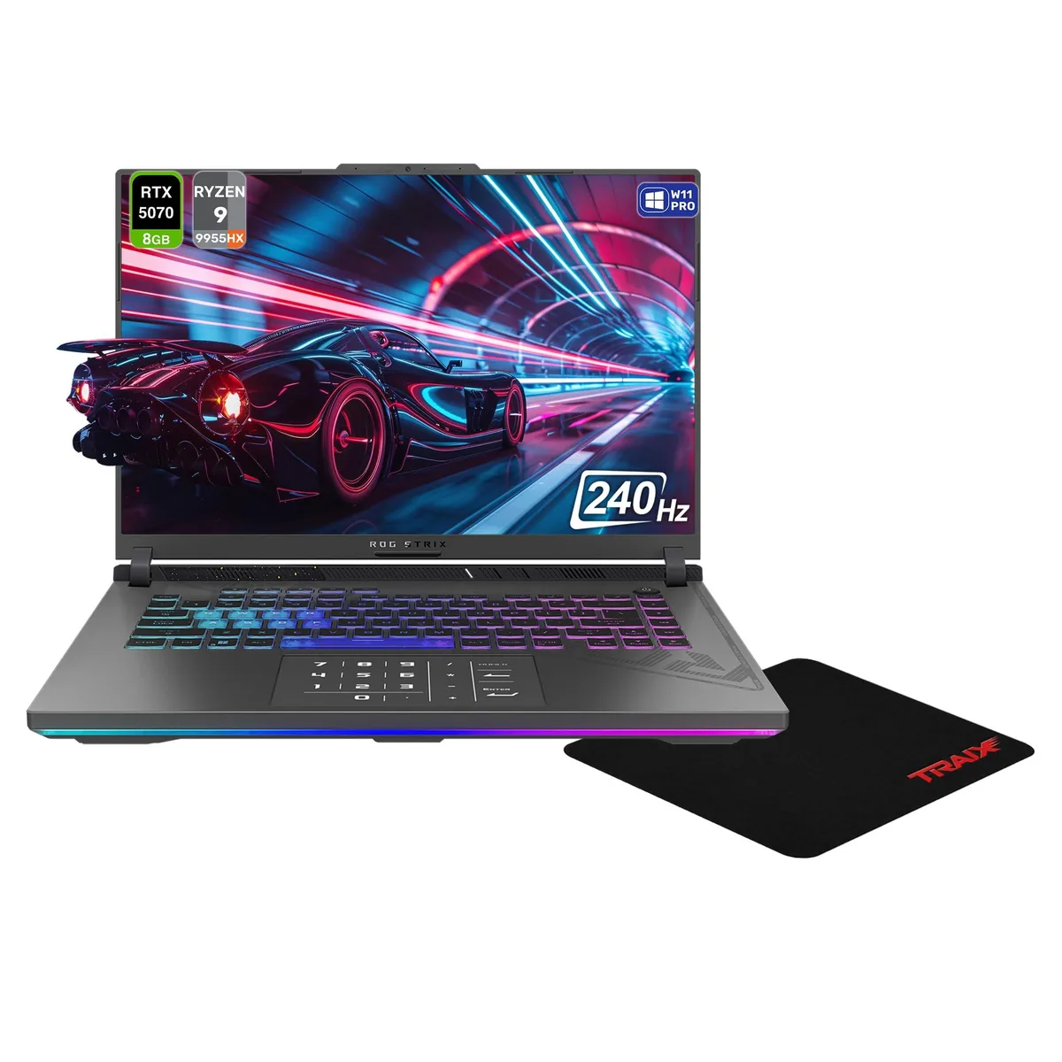 Eclipse Gray gaming laptop with 16 inch display and RGB backlit keyboard