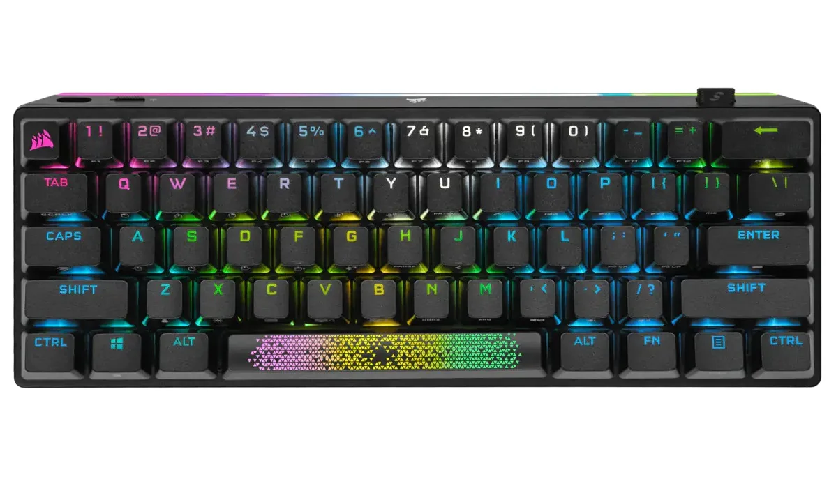 Compact 60% wireless mechanical keyboard in black aluminium frame with per-key RGB lighting and 360° LightEdge