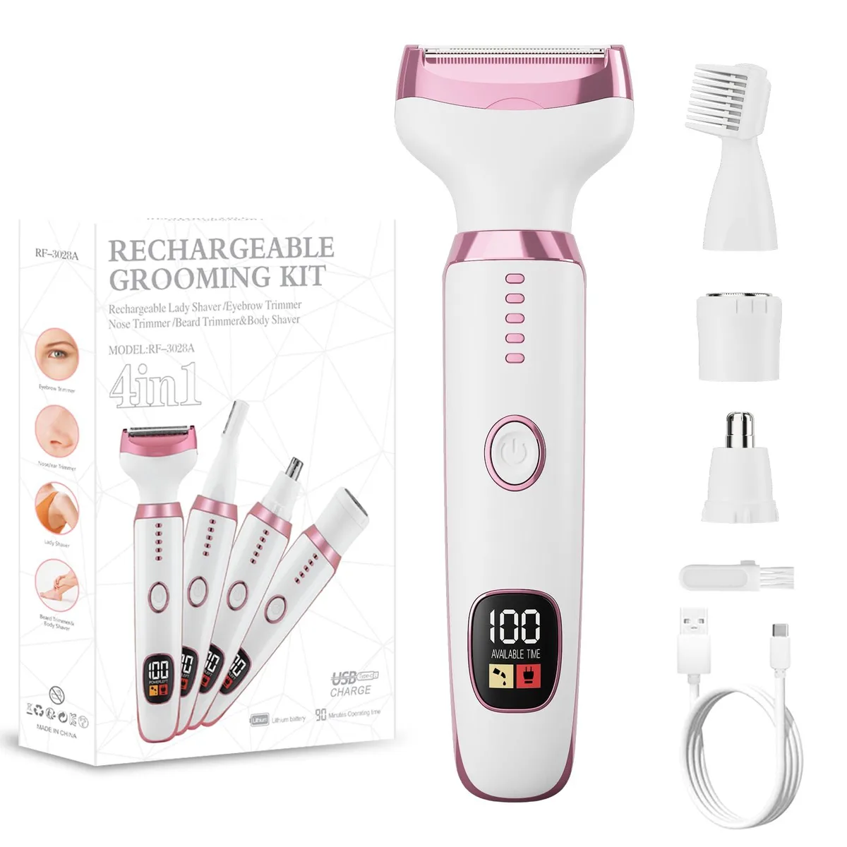  Ruibo RF-3028A 4-in-1 foil shaver for women, 90 min run time, 12 h charge, pink — product photo