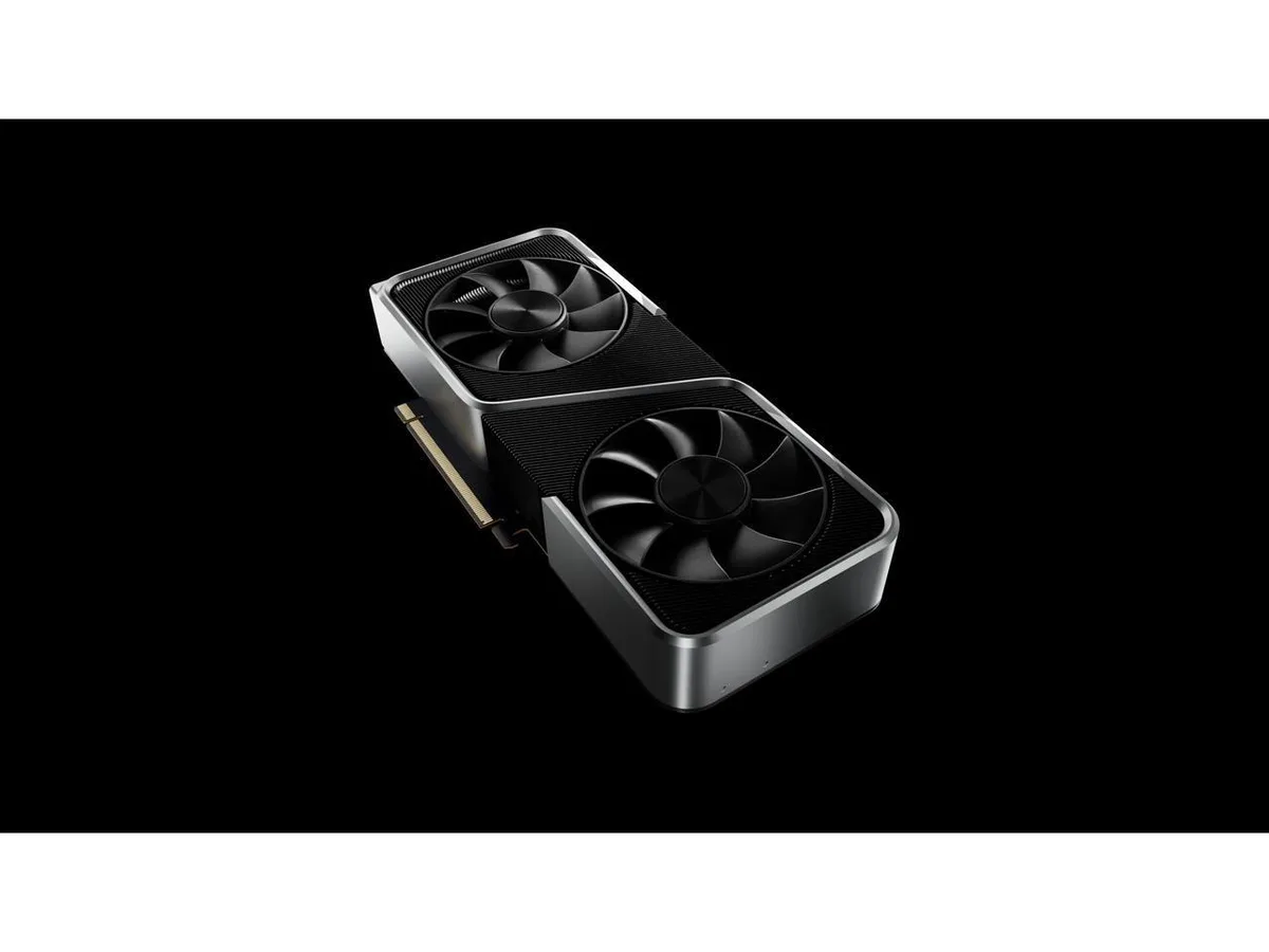 NVIDIA GeForce RTX 3070 Ti Founders Edition graphics card with dual-slot cooler, silver finish, and 12-pin power connector