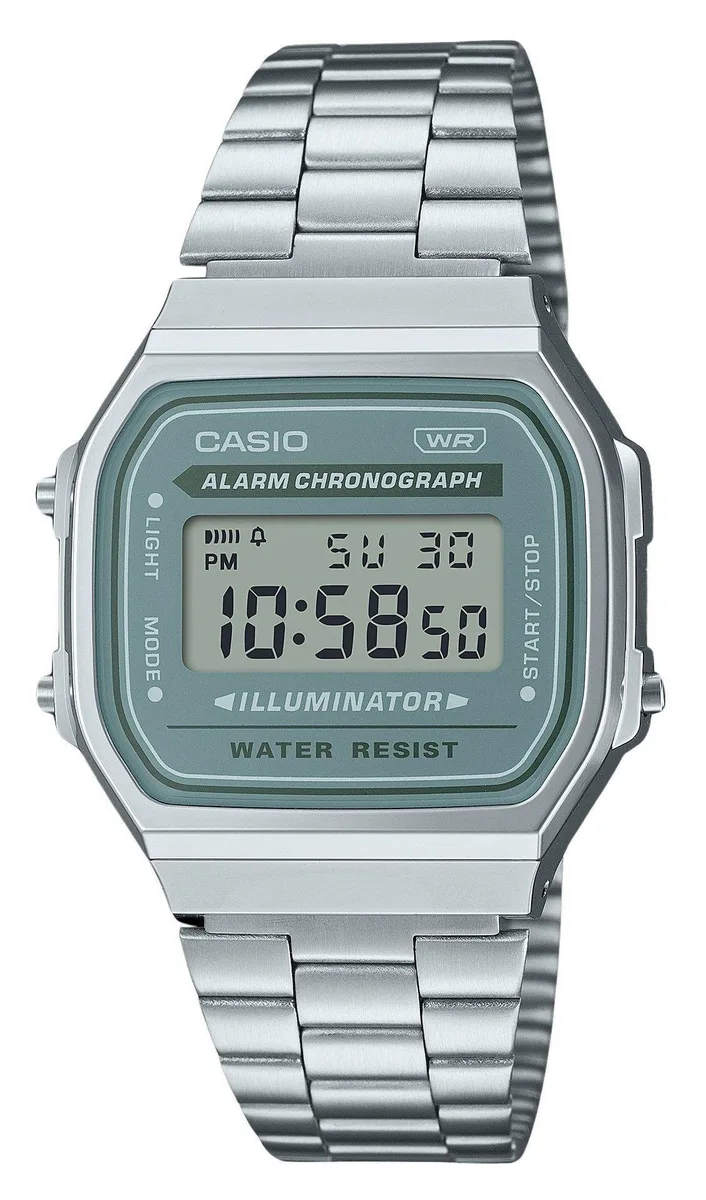 CASIO Casio A168WA-3A Green Dial Stainless Steel Watch — product photo