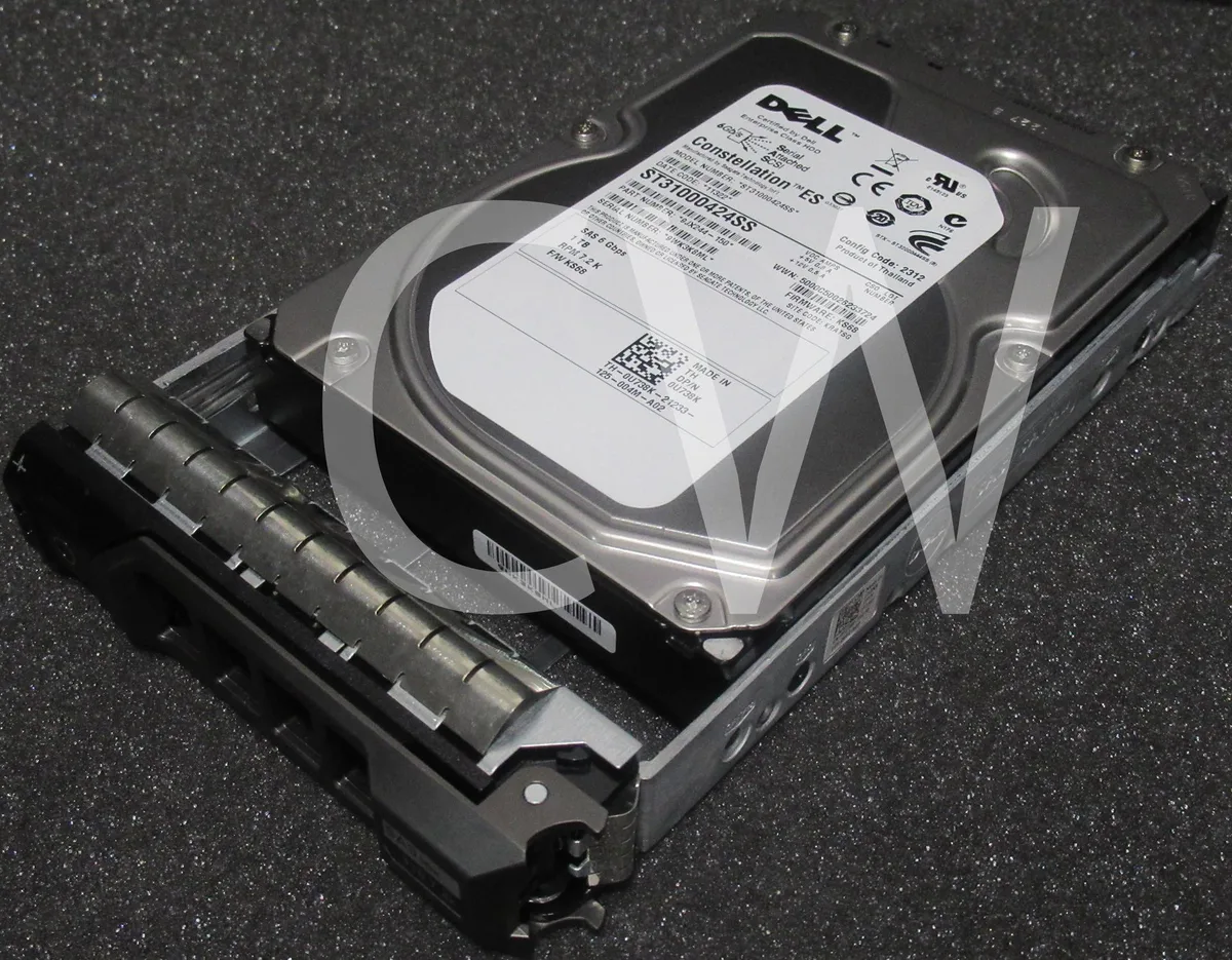Silver 3.5 inch SAS hard drive with green circuit board visible