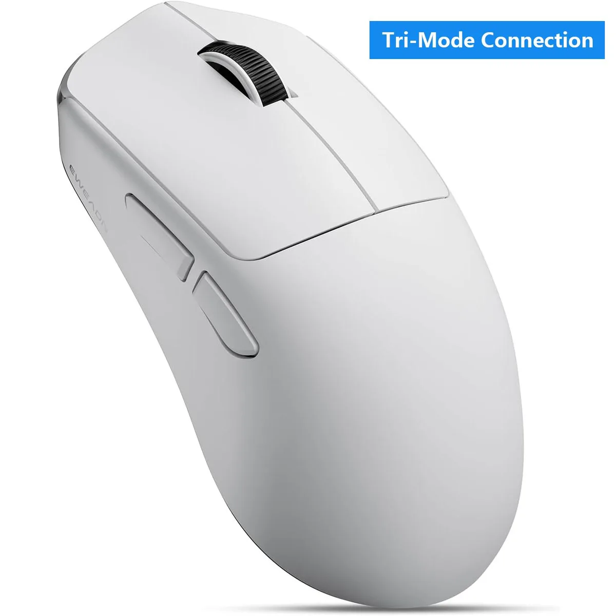 White lightweight gaming mouse with symmetrical shape and matte finish