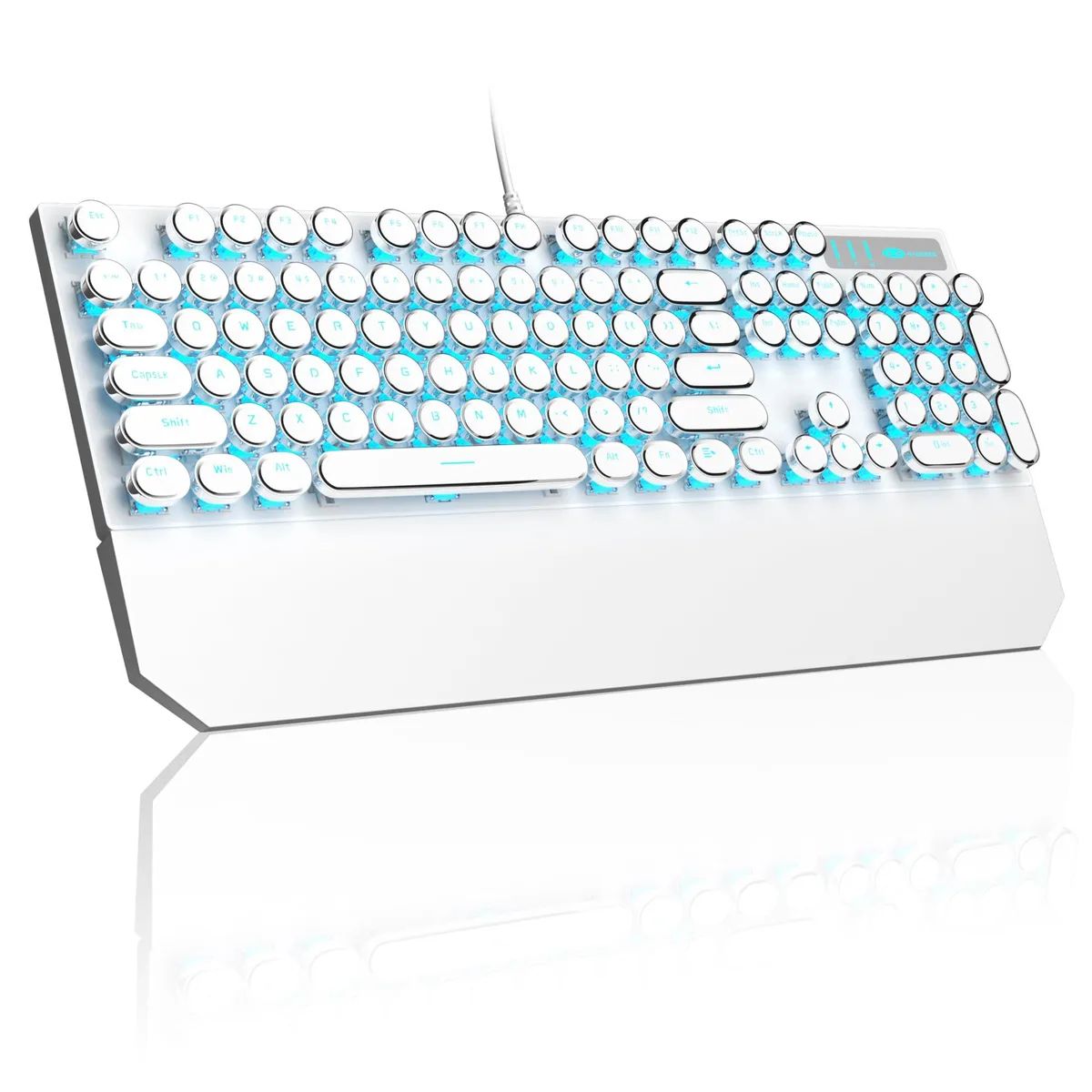 Redragon MK-punk 104-Key Blue Switch White Round Keycaps Magnetic Wrist Rest — 商品写真