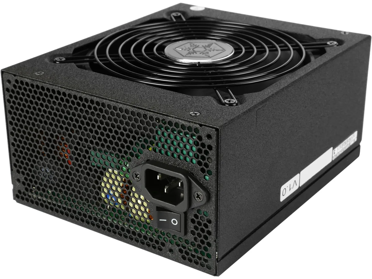 Silver rectangular ATX power supply with 139mm fan grille and modular cable sockets