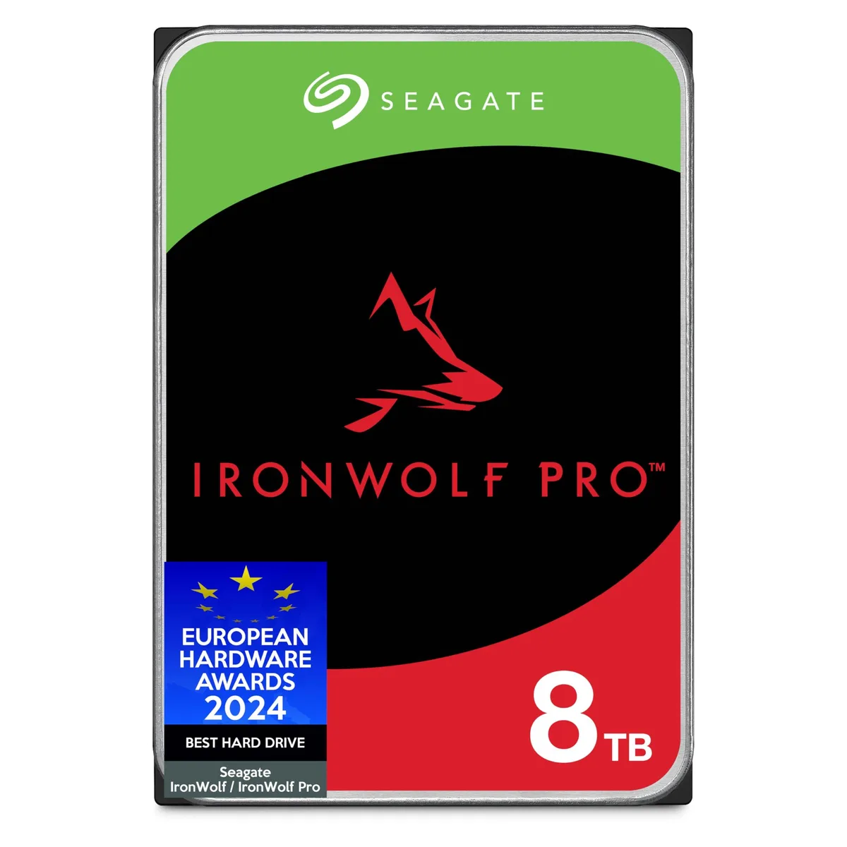 Silver 3.5-inch internal hard drive with green label and exposed circuit board