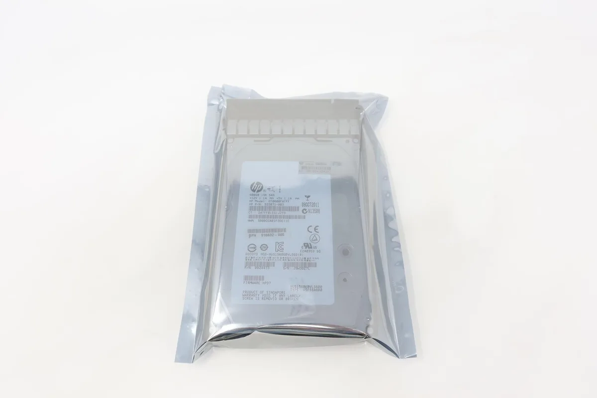 Silver 3.5 inch SAS hard drive in black caddy, new condition