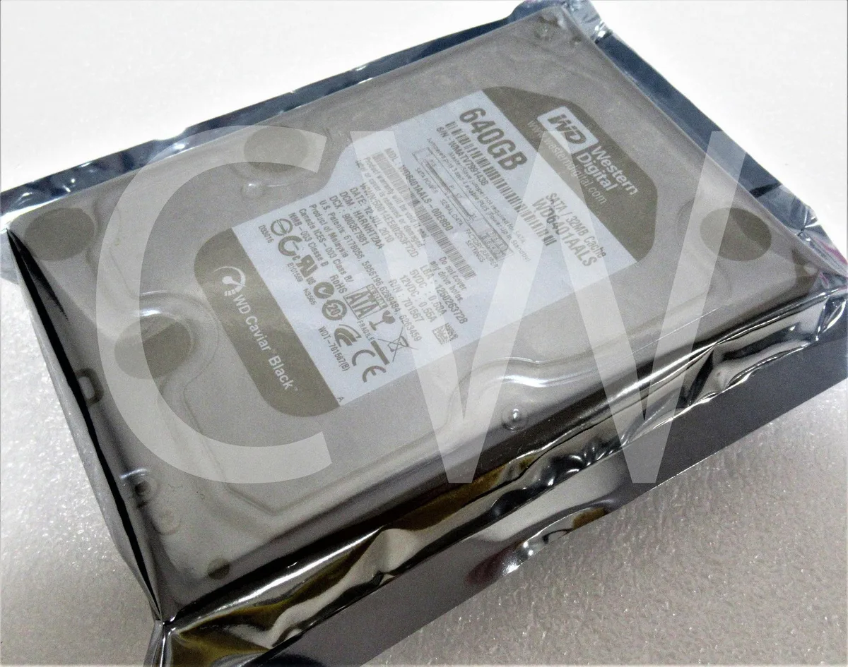 Rectangular silver 3.5 inch SATA hard drive with black label